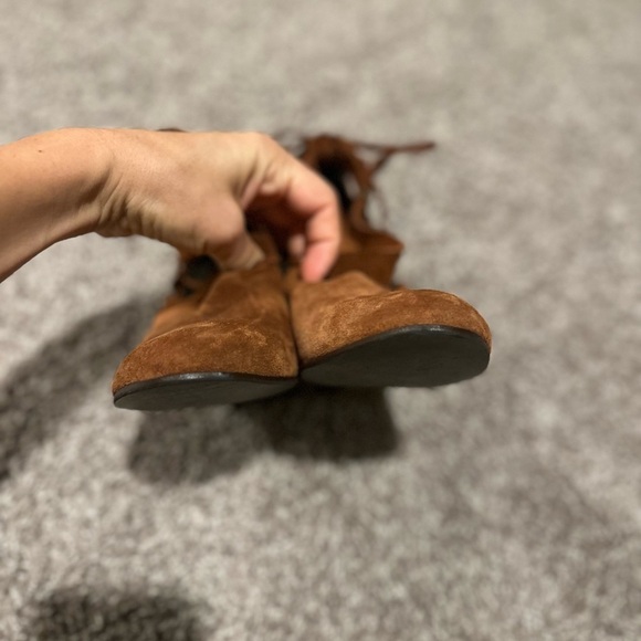 Free People Nouvella Wrap Brown Heels Suede Leather Wooden Heel,size 6.5 - Picture 7 of 13